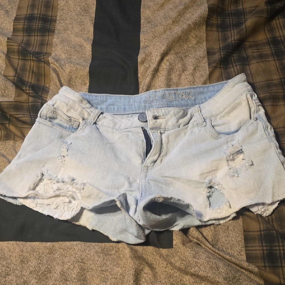 Vanilla Star Light Blue Distressed Jean Shorts Juniors